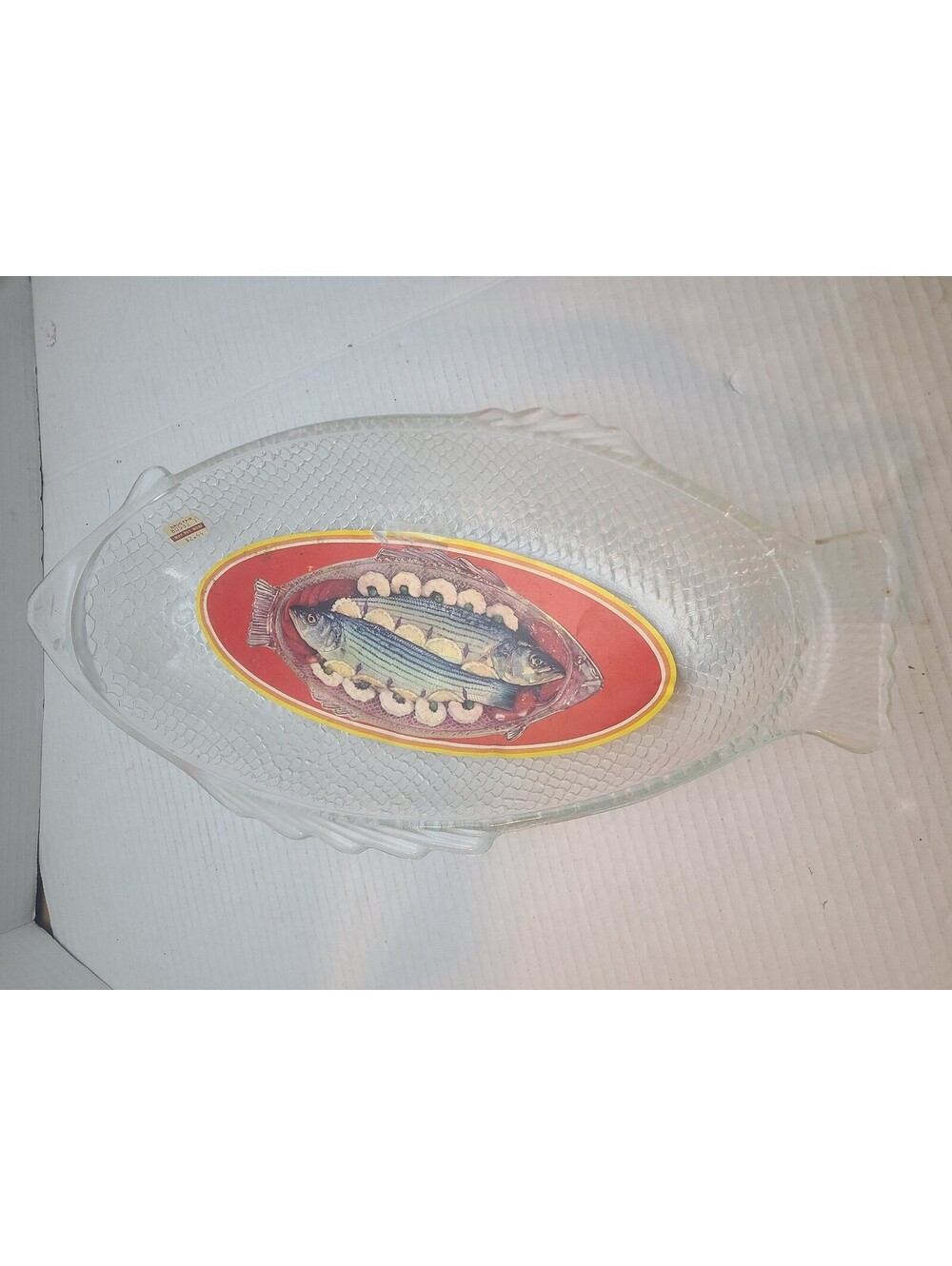 Glasbake Vintage Clear Glass Fish Shaped Serving Platter Baking Dish NOS w/ Tags